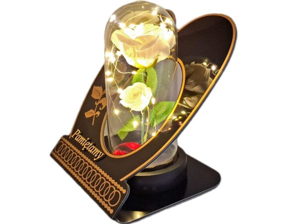 PAMIĘTAMY ZNICZ LAMPION NA GRÓB SKOS RÓŻA BIAŁA+LEDY