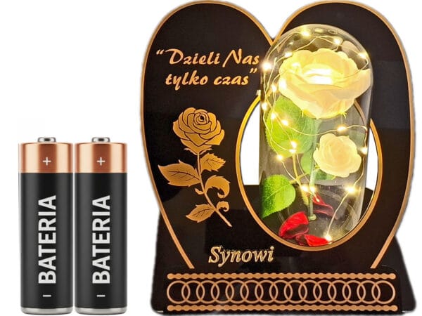 SYN SYNOWI ZNICZ LAMPION NA GRÓB SKOS RÓŻA BIAŁA+LEDY