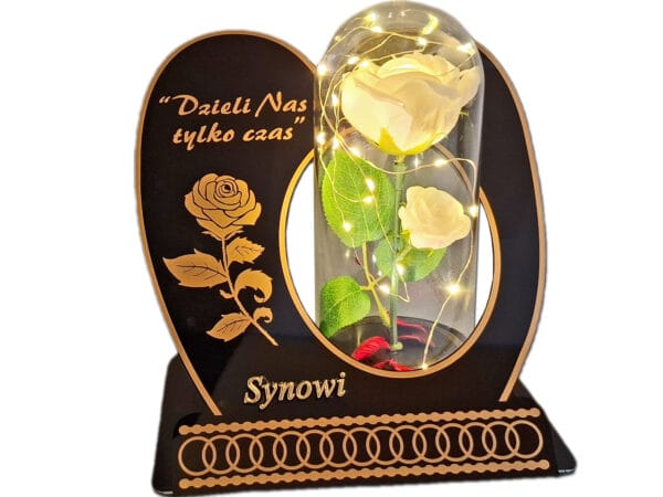 SYN SYNOWI ZNICZ LAMPION NA GRÓB SKOS RÓŻA BIAŁA+LEDY