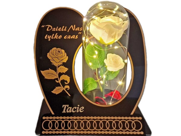 TATA TACIE ZNICZ LAMPION NA GRÓB SKOS RÓŻA BIAŁA+LEDY