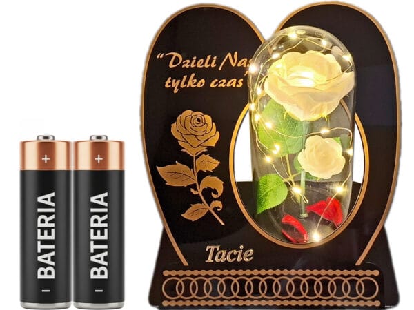 TATA TACIE ZNICZ LAMPION NA GRÓB SKOS RÓŻA BIAŁA+LEDY