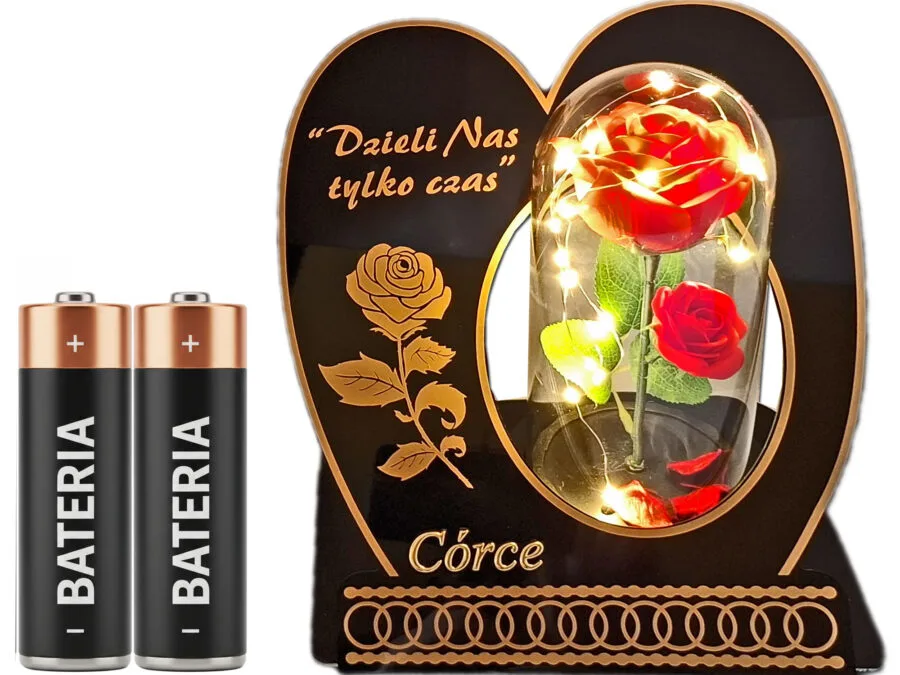 CÓRKA CÓRCE ZNICZ LAMPION NA GRÓB SKOS RÓŻA CZERWONA+LEDY