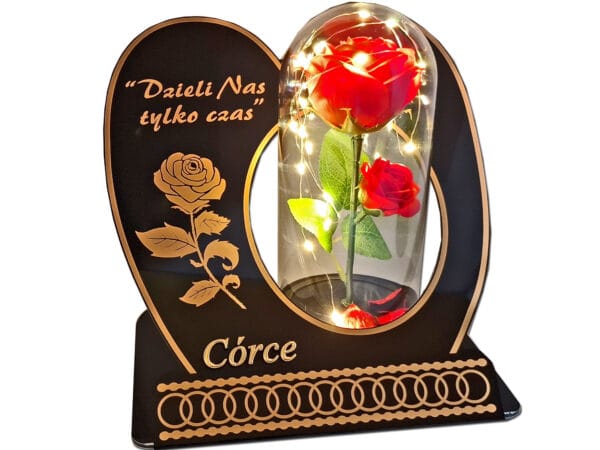 CÓRKA CÓRCE ZNICZ LAMPION NA GRÓB SKOS RÓŻA CZERWONA+LEDY