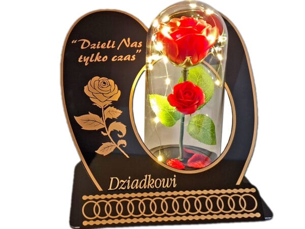 DZIADEK DZIADKOWI ZNICZ LAMPION NA GRÓB SKOS RÓŻA CZERWONA+LEDY