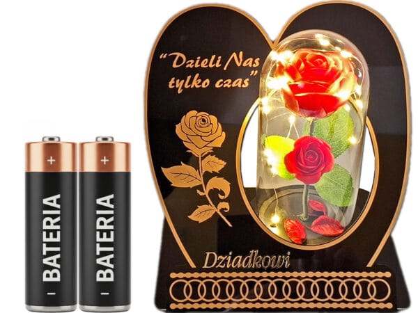 DZIADEK DZIADKOWI ZNICZ LAMPION NA GRÓB SKOS RÓŻA CZERWONA+LEDY