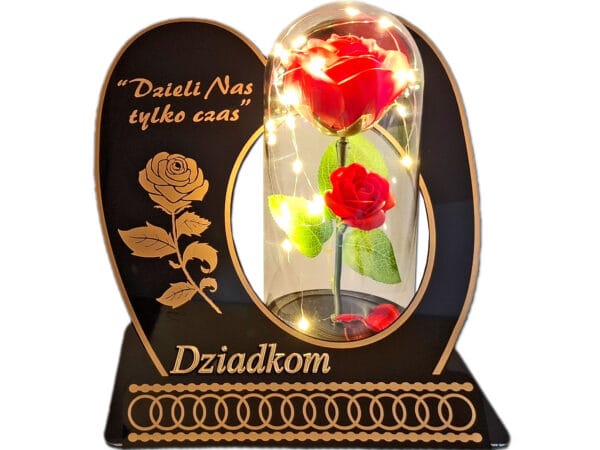 DZIADKOM DZIADKI ZNICZ LAMPION NA GRÓB SKOS RÓŻA CZERWONA+LEDY