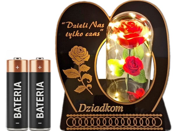 DZIADKOM DZIADKI ZNICZ LAMPION NA GRÓB SKOS RÓŻA CZERWONA+LEDY