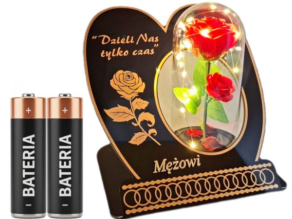 MĄŻ MĘŻOWI ZNICZ LAMPION NA GRÓB SKOS RÓŻA CZERWONA+LEDY