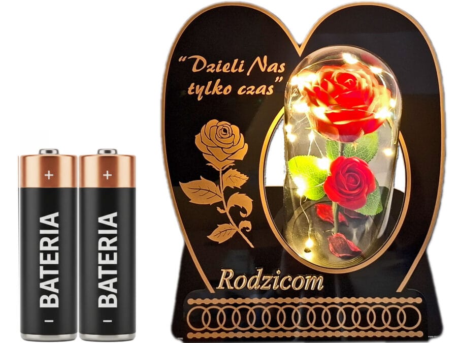 RODZICE RODZICOM ZNICZ LAMPION NA GRÓB SKOS RÓŻA CZERWONA+LEDY