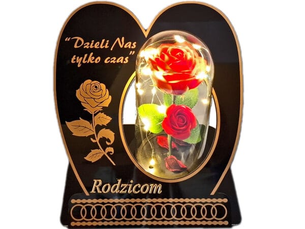RODZICE RODZICOM ZNICZ LAMPION NA GRÓB SKOS RÓŻA CZERWONA+LEDY