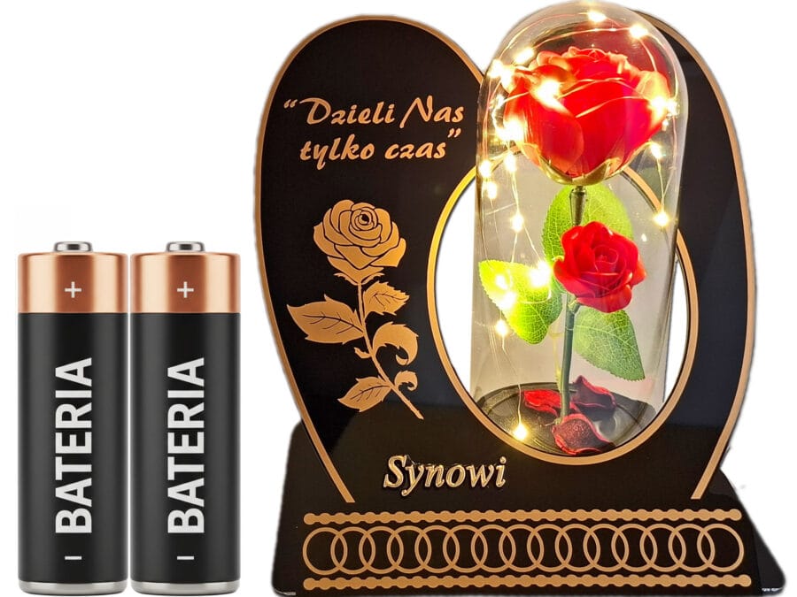 SYN SYNOWI ZNICZ LAMPION NA GRÓB SKOS RÓŻA CZERWONA+LEDY