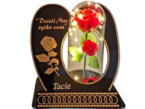 TATA TACIE ZNICZ LAMPION NA GRÓB SKOS RÓŻA CZERWONA+LEDY