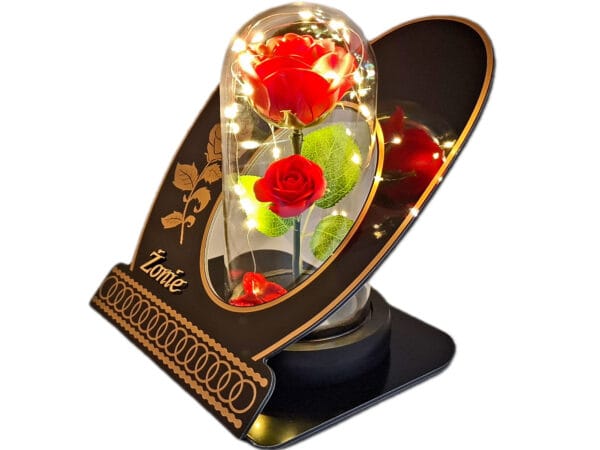 ŻONA ŻONIE ZNICZ LAMPION NA GRÓB SKOS RÓŻA CZERWONA+LEDY