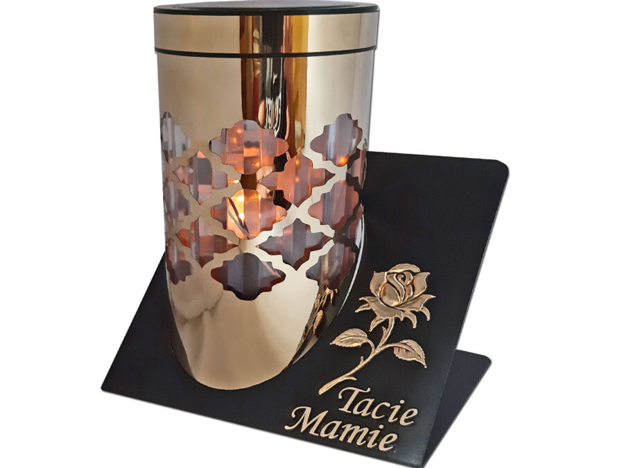 TATA MAMA ZNICZ LAMPION SOLARNY SOLAR FOTOWOLTAICZNY TUBA RÓŻA ZŁOTO