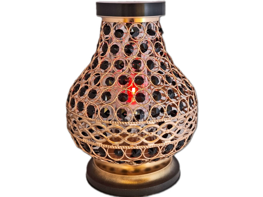 SOLAR SOLARNY FOTOWOLTAICZNY ZNICZ LAMPION NA GRÓB KARAFA VIP ZŁOTO-CZARNA