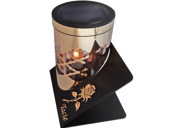 TATA TACIE ZNICZ LAMPION SOLARNY SOLAR FOTOWOLTAICZNY TUBA RÓŻA ZŁOTO