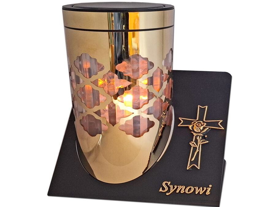 SYN SYNOWI ZNICZ LAMPION SOLARNY SOLAR FOTOWOLTAICZNY TUBA KRZYŻ