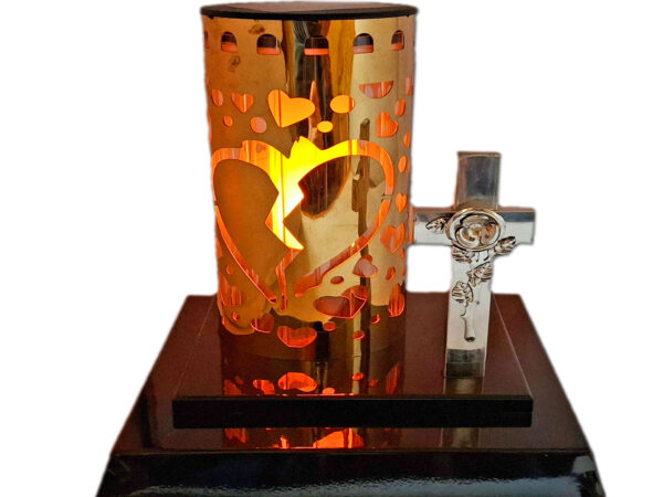 ZNICZ LAMPION SOLARNY SOLAR FOTOWOLTAICZNY TUBA ZŁOTO+KRZYŻYK