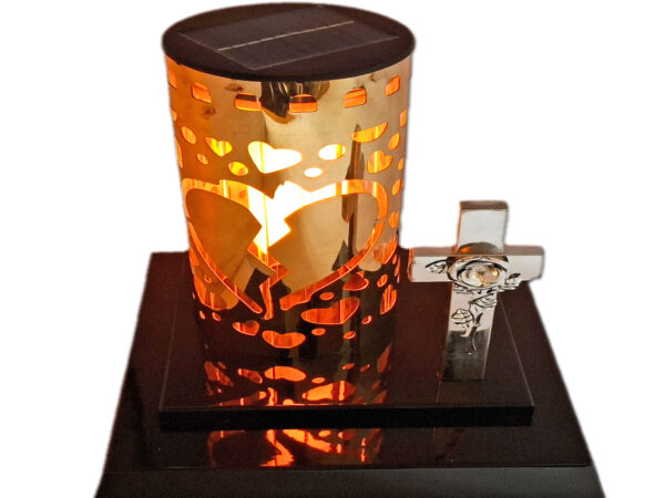 ZNICZ LAMPION SOLARNY SOLAR FOTOWOLTAICZNY TUBA ZŁOTO+KRZYŻYK