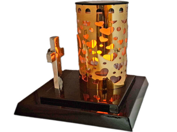 ZNICZ LAMPION SOLARNY SOLAR FOTOWOLTAICZNY TUBA ZŁOTO+KRZYŻYK