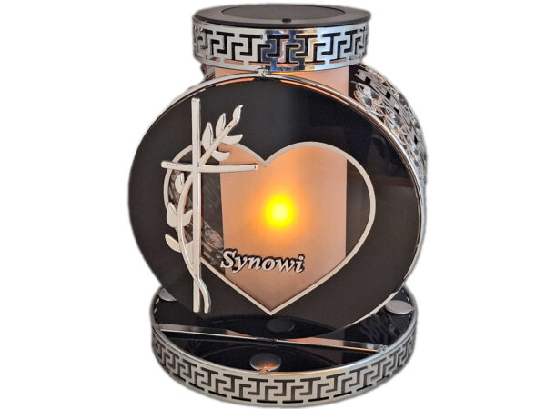 SYN SYNOWI SOLAR FOTOWOLTAICZNY ZNICZ LAMPION VIP KOŁO SREBRNO-BIA