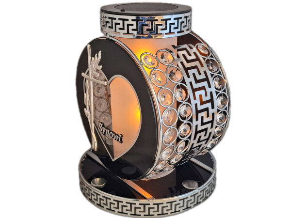 SYN SYNOWI SOLAR FOTOWOLTAICZNY ZNICZ LAMPION VIP KOŁO SREBRNO-BIA