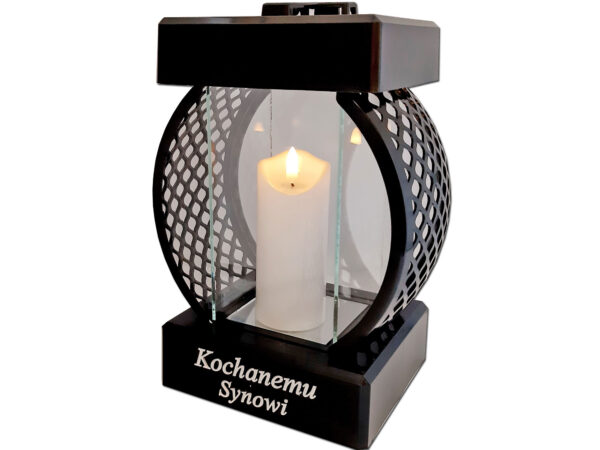 SYN SYNOWI SR ZNICZ LAMPION KOŁO RTN GŁADKI CZARNY+ŚWIECA LED BIAŁA