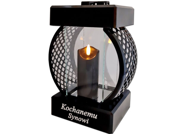 SYN SYNOWI SR ZNICZ LAMPION KOŁO RTN GŁADKI CZARNY+ŚWIECA LED CZARNA