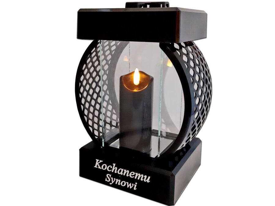 SYN SYNOWI SR ZNICZ LAMPION KOŁO RTN GŁADKI CZARNY+ŚWIECA LED CZARNA