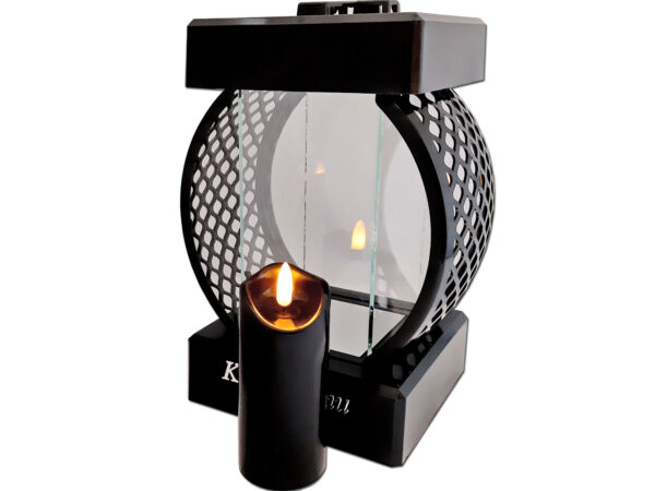 SYN SYNOWI SR ZNICZ LAMPION KOŁO RTN GŁADKI CZARNY+ŚWIECA LED CZARNA