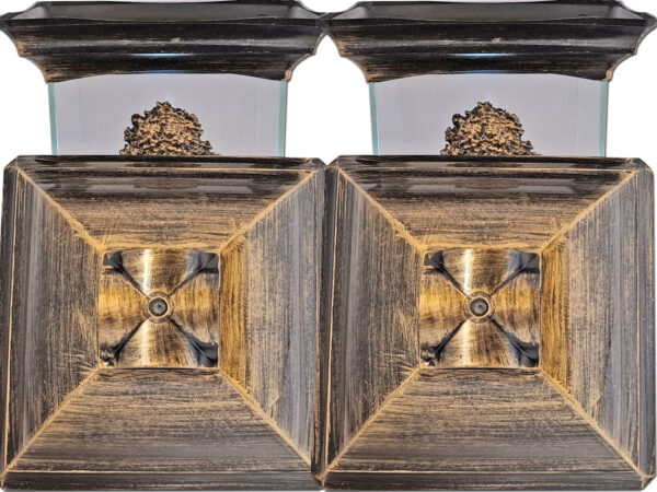 ZNICZ LAMPION NA GRÓB ZESTAW 2 SZTUKI KATEDRA SZKŁO DRZEWO ZŁOTO +WKŁADY