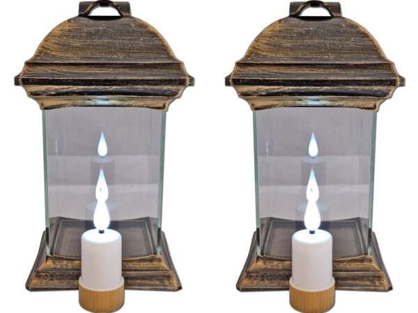 ZNICZ LAMPION NA GRÓB ZESTAW 2 SZTUKI KATEDRA SZKŁO GŁADKA ZŁOTO +WKŁADY