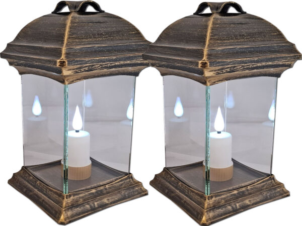 ZNICZ LAMPION NA GRÓB ZESTAW 2 SZTUKI KATEDRA SZKŁO GŁADKA ZŁOTO +WKŁADY