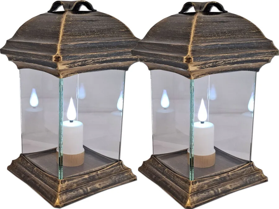 ZNICZ LAMPION NA GRÓB ZESTAW 2 SZTUKI KATEDRA SZKŁO GŁADKA ZŁOTO +WKŁADY