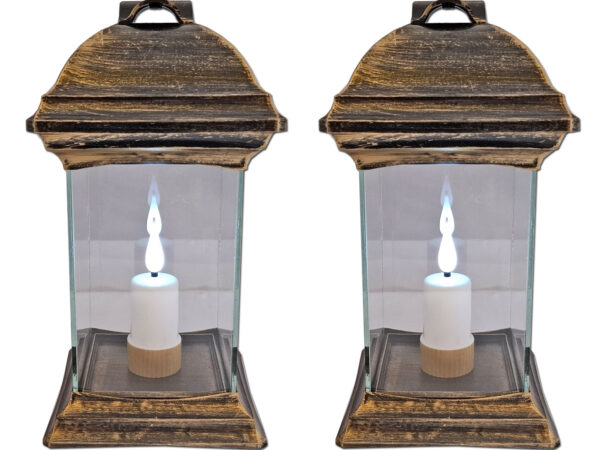 ZNICZ LAMPION NA GRÓB ZESTAW 2 SZTUKI KATEDRA SZKŁO GŁADKA ZŁOTO +WKŁADY