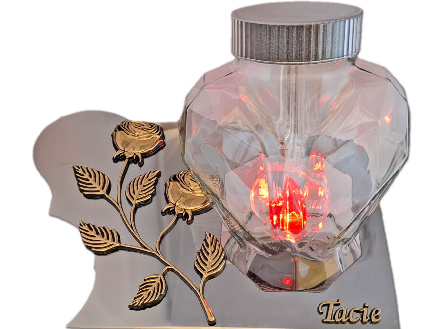 TATA TACIE SOLARNY ZNICZ LAMPION FOTOWOLTAICZNY NA GRÓB SERCE SKOS SREBRO