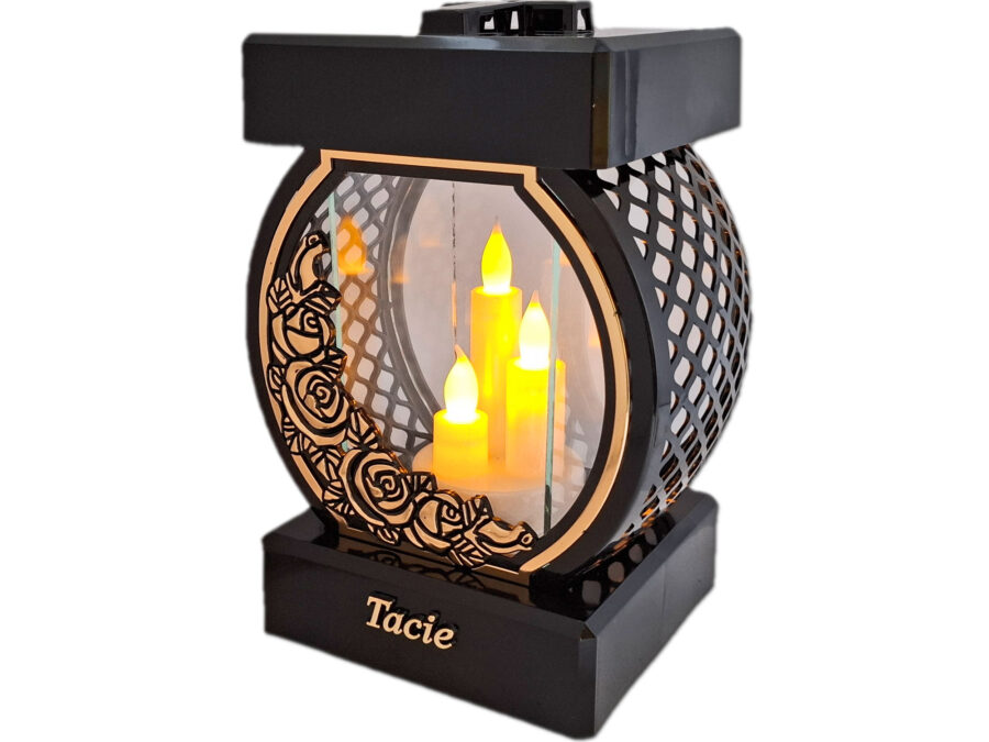 TATA TACIE ZNICZ LAMPION NA GRÓB KOŁO RTN RÓŻA RAM ZŁO+ŚWIECZNIK LED