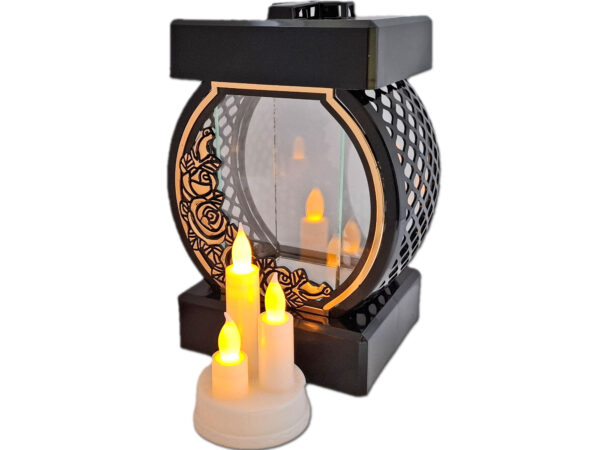 TATA TACIE ZNICZ LAMPION NA GRÓB KOŁO RTN RÓŻA RAM ZŁO+ŚWIECZNIK LED