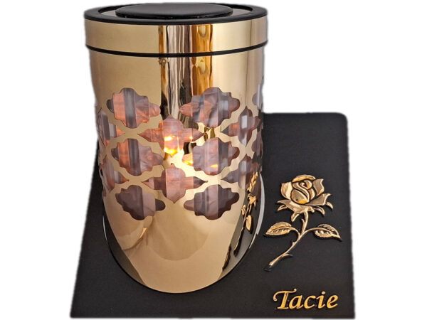 TATA TACIE ZNICZ LAMPION SOLARNY SOLAR FOTOWOLTAICZNY TUBA RÓŻA ZŁOTO