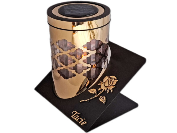 TATA TACIE ZNICZ LAMPION SOLARNY SOLAR FOTOWOLTAICZNY TUBA RÓŻA ZŁOTO