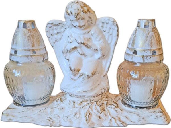 ZNICZ ZNICZE LAMPION NA GRÓB ZESTAW DUET BIAŁO ZŁOTY +WKŁADY