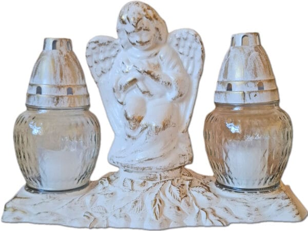 ZNICZ ZNICZE LAMPION NA GRÓB ZESTAW DUET BIAŁO ZŁOTY +WKŁADY