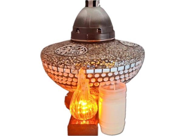 ZNICZ ZNICZE LAMPION NA GRÓB UFO KORAL SREBRO+WKŁADY