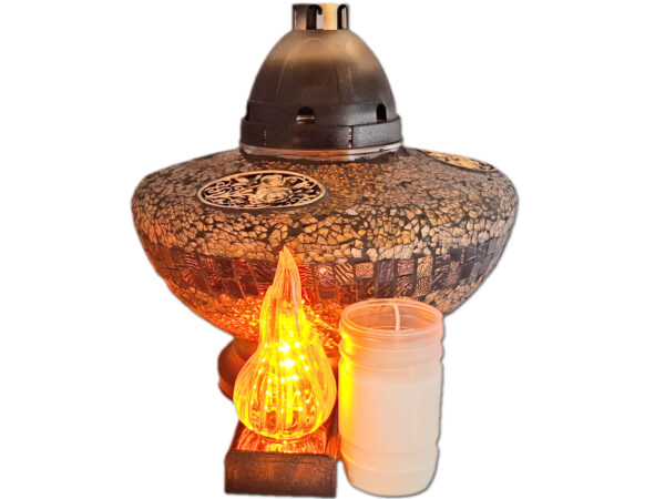 ZNICZ ZNICZE LAMPION NA GRÓB UFO ZŁOTO+WKŁADY