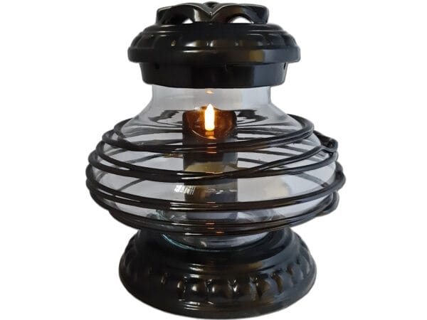 ufo-owijka-czarn-sw-cza1.jpg ZNICZ ZNICZE LAMPION NA GRÓB CERAMIKA UFO OPLOT CZARNY+ŚWIECA LED CZARNA