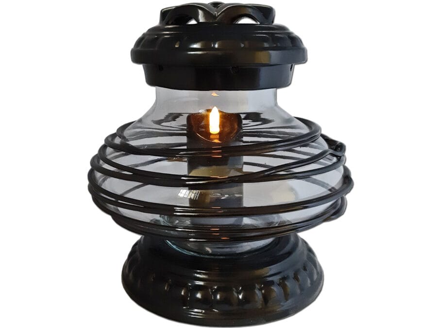 ufo-owijka-czarn-sw-cza1.jpg ZNICZ ZNICZE LAMPION NA GRÓB CERAMIKA UFO OPLOT CZARNY+ŚWIECA LED CZARNA