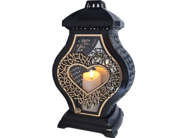 ZNICZ LAMPION NA GRÓB WAZA DUŻA RTN RAMA SERCE CZARNA+ŚWIECA LED