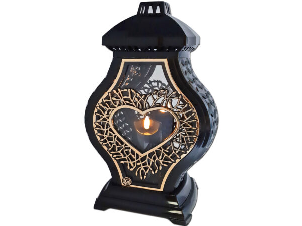 ZNICZ LAMPION NA GRÓB WAZA DUŻA RTN RAMA SERCE CZARNA+ŚWIECA LED CZARNA