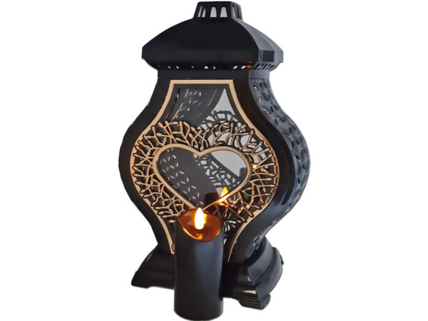 ZNICZ LAMPION NA GRÓB WAZA DUŻA RTN RAMA SERCE CZARNA+ŚWIECA LED CZARNA