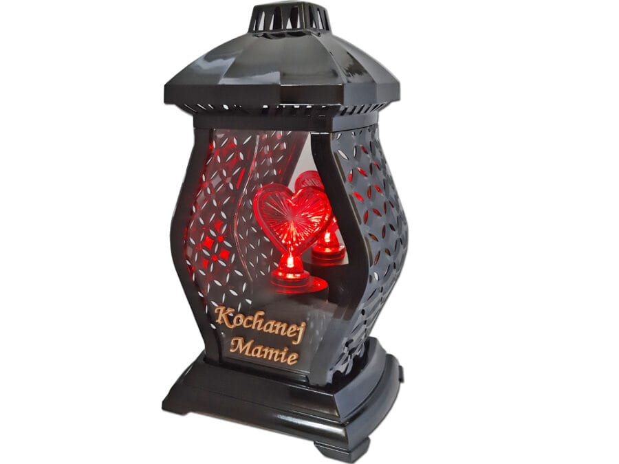 waz-rat-mal-cza-serc-mama1.jpg MAMA MAMIE ZNICZ LAMPION NA GRÓB WAZA MAŁA RTN CZARNA+SERCE LED